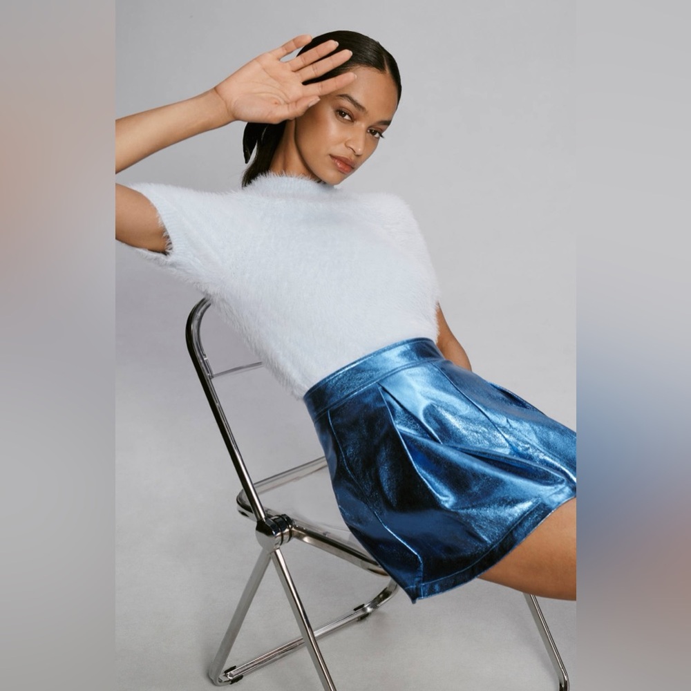 House of Perna Farrah Metallic Blue High Waist Shorts NWT Size L Festival Rave